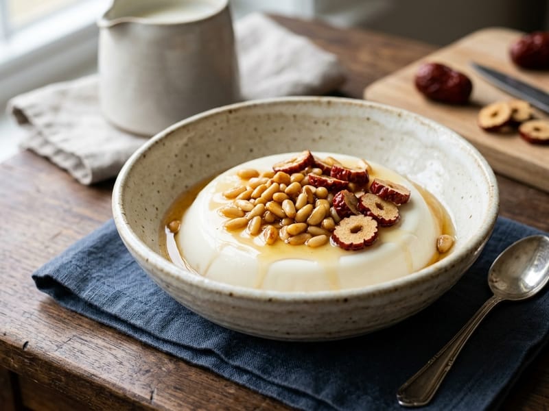 Hanwoo-Milchpudding mit Pinienkernen