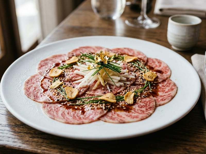 Sesame Oil Marinated Raw Beef Carpaccio