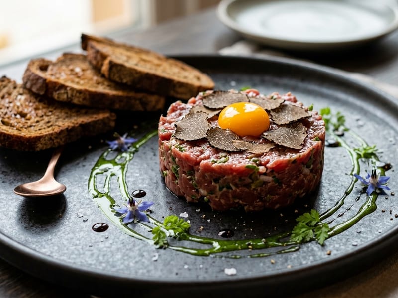 Beef Tartare with Truffle & Quail Egg