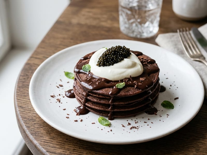Blini al Cioccolato con Caviale e Crème Fraîche