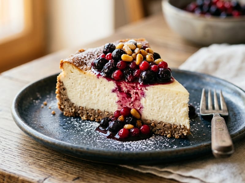 Cheesecake al Tvorog con Composta di Frutti di Bosco
